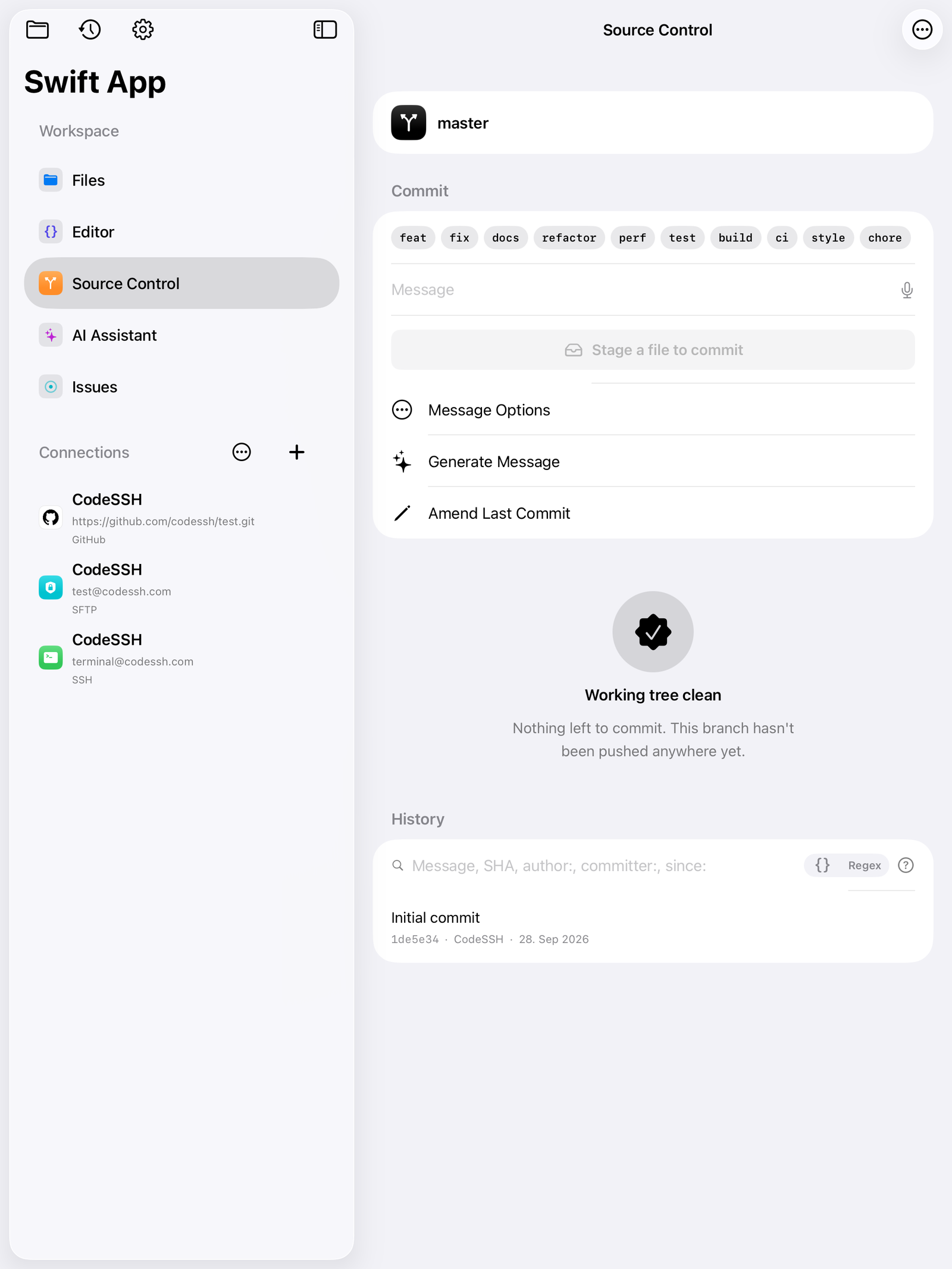 Source control in CodeSSH