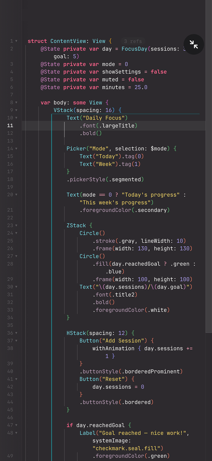 The editor in a dark theme